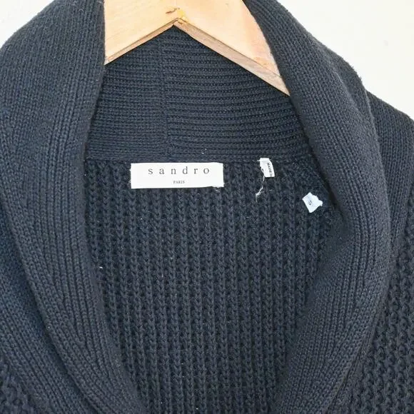 Sandro Paris Men's Shawl Collar Cardigan Sweater Heavy cotton knit Navy Small - Picture 2 of 8